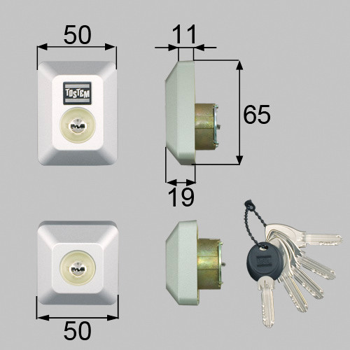 LIXIL・トステム ドア錠セット（ＭＩＷＡ ＤＮシリンダー）長方形 玄関ドア部品 [D5GZ3002]