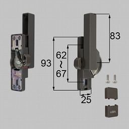 LIXIL・トステム ロック付クレセント大（右用）[防火・非防火兼用] 窓（サッシ）部品(鍵・錠)[BZCU271R×1 BZCU280×1 BZCU296×1 BI438×2]