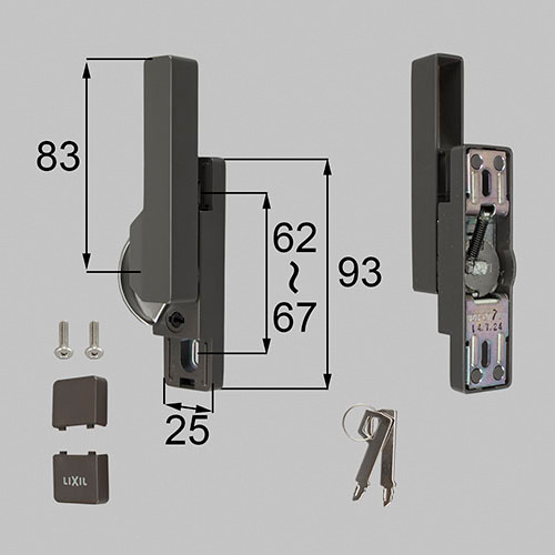 LIXIL・トステム キー付クレセント大（左用）[防火・非防火兼用] 窓（サッシ）部品(鍵・錠)[BZCU277LTBF×1 BZCU280×1  BZCU296×1 BI438×2]